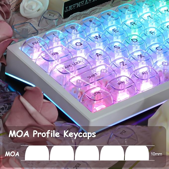 Tsungup Clear Keycaps Shine Through, Colorful Crystal Ceramic Jelly Transparent Keycaps for Mechanical Keyboard,125 Keys Custom Key Caps Keyboard Keycap Set (MOA Profile)