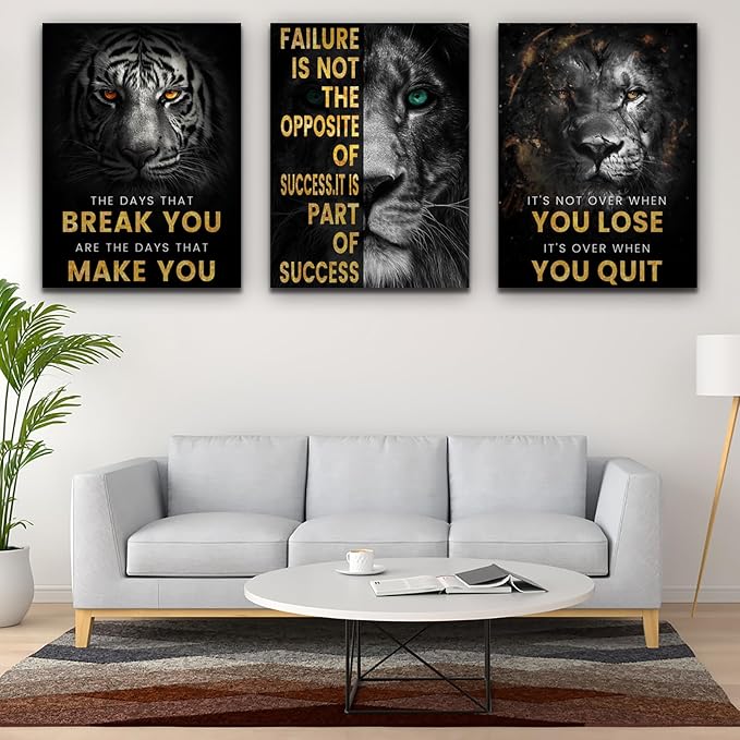Motivational Office Wall Decor 3 Pieces Paintings Motivational PostersMotivational Wall Decor Prints Inspirational Canvas Wall Art Picture for Home Bedroom Living Room Decorations (60"Wx28"H)