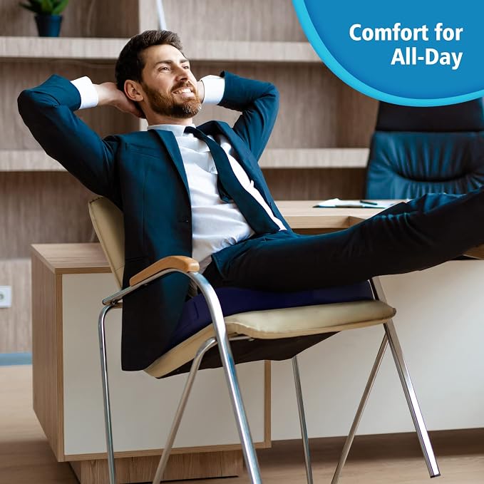 CloudBliss Gel Memory Foam Seat Cushion for Long Sitting, X-Large, Blue | Gel Chair Pad for Tailbone, Coccyx, Sciatica , Soft Suede Cover, Non-Slip , Washable Mesh, for office, home, car