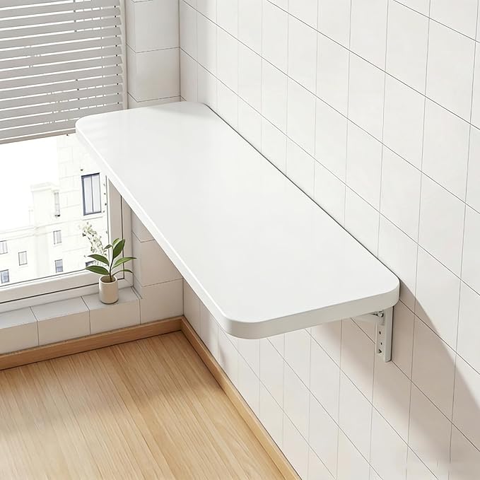 Wall Mounted Folding Table, Folding Desk, The Preferred Choice for Garages and Sheds/Home Offices/Laundries/Home Bars/Kitchens (White, 29.52" D x 15.74" W)
