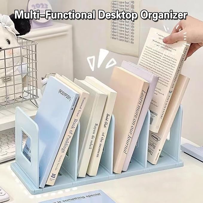 Lemical 4-Section Vertical Desk Organizer, Detachable Desktop File Sorter, Document & Magazine Holder for Office, Home, School & Dorm (Blue)