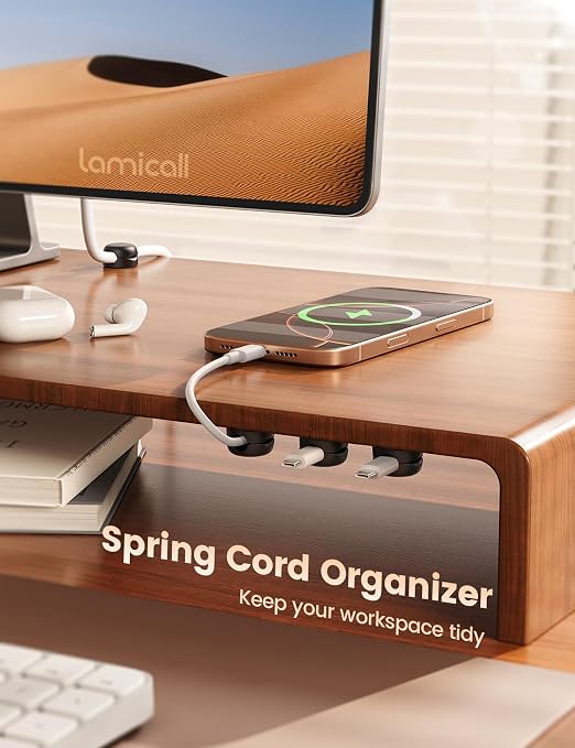 Lamicall 6 Pack Cable Clips, Compact Spring Cord Organizer Holder for Desk | Smaller, Space Saving Cable Management Clips, Nightstand Phone Charger Holder, Adhesive Wire Keeper, Desk Office Accessories