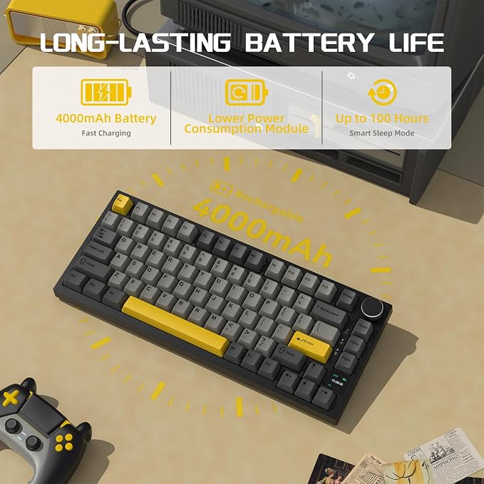 Attack Shark ajazz AK820 Pro Wireless Mechanical Gaming Keyboard Hot Swappable TFT Display & Knob RGB Backlit BT 5.1/2.4Ghz /Type-C Wired Gasket-Mounted Custom Keyboard for PC/Win(Black/Fish Switch)