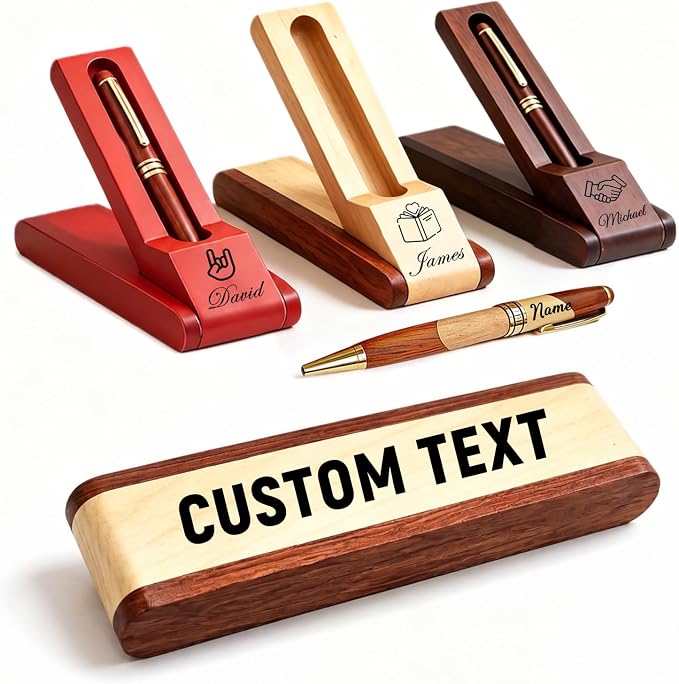 Custom Pen Set with Name Text Personalized Wood Ballpoint Pens Box Customized Engraving Pen Gift Set for Men Women Boss Colleagues Friends Graduation Christmas Fathers Day (Custom Pen 4)