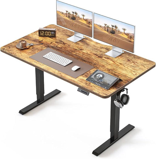 BANTI 48 × 24 Inches Standing Desk, Ergonomic, Electric Height Adjustable, Sit and Stand Up, Computer Office Desk with Splice Board, Black Frame/Rustic Brown Top
