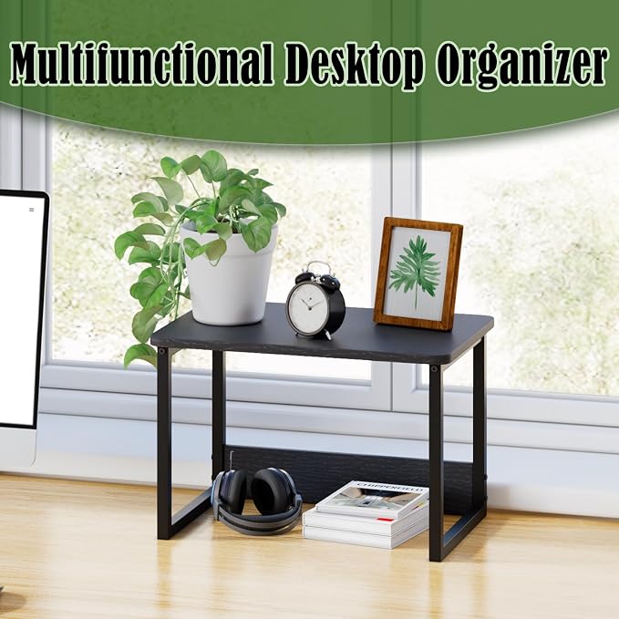 MARTY Printer Stand for Desk, Desktop Shelf Printer Riser for Home Office | Desktop Printer Stand, 17.1"x12.4", Printer Shelf, Small Printer Table for Fax Machine Copier Scanner, Desk Organizer, Black