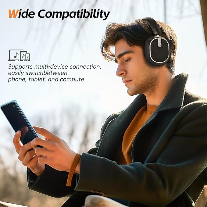 Over Ear Wireless Headphones, Hybrid Active Noise Cancelling 60H Playtime Hi-Res Audio Deep Bass