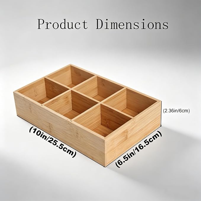 2 Pack Bamboo Desk Organizer with Adjustable Dividers | Modular Wooden Storage Trays, Kitchen, Bathroom, Vanity Office Desk, Decluttering Solution, Makeup, Jewelry Office Supplies