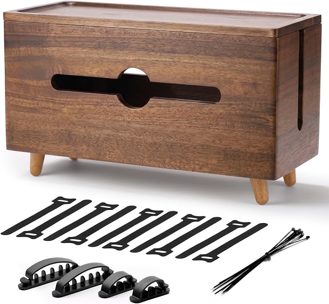 Extra Large Cable Management Box，Wood Cable Organizer Box,Power Strip Box & Organizer for Power Strip, TV Wires & Desk Cable Storage,Hide Desk Cord and Floor Cables