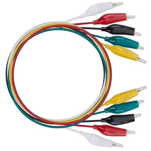 WGGE WG-026 10 Pieces and 5 Colors Test Lead Set & Alligator Clips,20.5 inches / 22 AWG Copper Wire. The Clips soldered and Stamped to the Wires. (1 Pack)