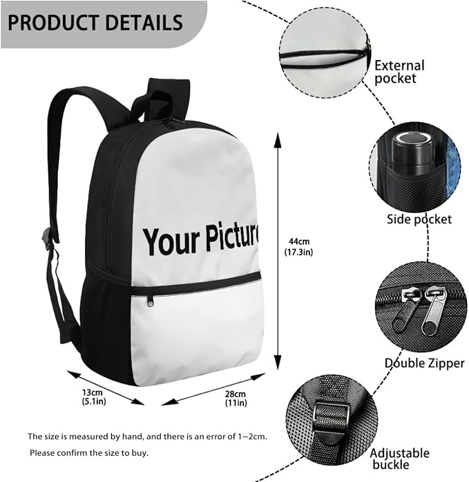 WELLFLYHOM Custom Picture Kids Girls Backpack Set 6-8 4Pcs Book Bag with Lunch Box Pencil Case Water Bottle Sleeve Personalized Elementary School Daypack Back to School Season Supplies
