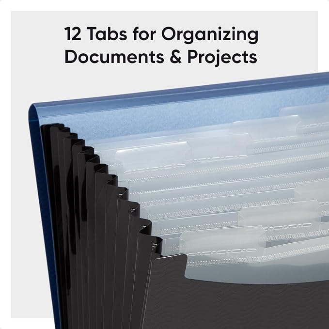 Smead Poly Frequency Expanding File Folders,Flap and Cord Closure,Letter Size,Wave Pattern,13 Pocket,Blue/Black (70863),(Pack of 12)