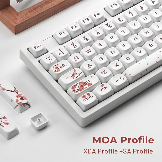 XVX MOA Profile Cherry Blossom PBT Keycaps, 140-Key Dye-Sub Keycaps for ANSI/ISO Layout (Compatible with Cherry MX Switches & GK61/68/87/96/104/108, Includes 6.25u Spacebar)