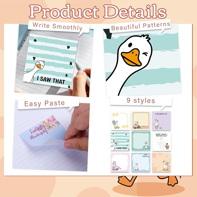 Funny Sticky Notes Gifts - 9 Pack Funny Goose Notepads 3x3 Inch Silly Office Gifts, Foolish Goose Work Gag Self-Stick Memo Pads Supplies for Friends Coworkers, 450 Sheets