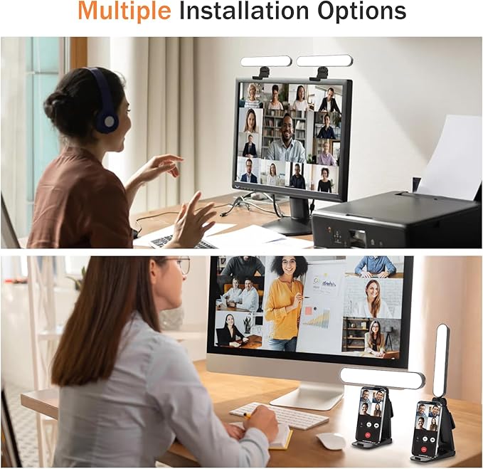 Video Conference Lighting Kit, Dual LED Lights for Live Streaming, Computer Lights are Used for Video Calls, Zoom, Games, Home Office Light, Laptop Ring Light, 3 Color Temperatures