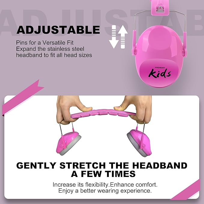 PROHEAR 032 2.0 Noise Cancelling Headphones for Kids - 25dB Noise Reduction - Adjustable Sensory Ear Protection Muffs for Concert, Fireworks, Monster Truck Shows, School - Princess Pink