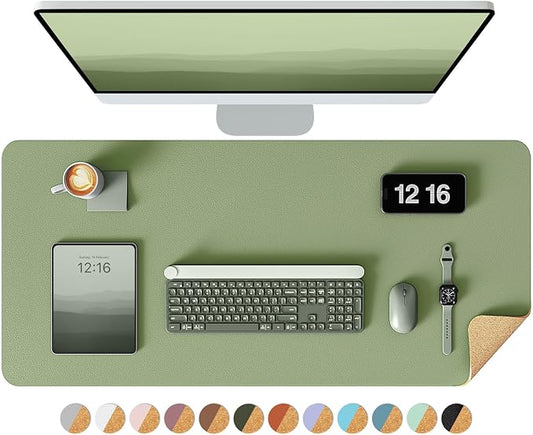 YSAGi Double-Sided Desk Pad, 31.5"x15.7"Leather Desk Mat, Eco Cork Desk Pad Protector,Large Mouse Pad,Waterproof Desk Blotter for Office/Home(Bamboo Green)