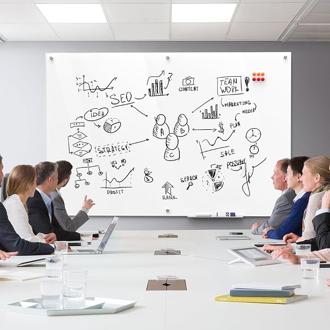 MaxGear 72" x 48" Glass Whiteboard Wall Mounted for Office Home Classroom | Magnetic Glass Dry Erase Board, Tempered Glass, Steel Backed, Non-Porous Surface, Frameless Design, Hardware Included