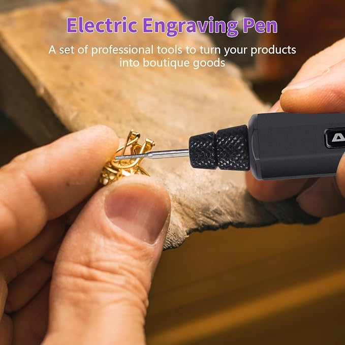 Mini Engraving Pen: Ultimate Cordless Portable Tool for Artists & DIYers - Engrave 50+ Surfaces - Beginner Friendly - Engraving Pen for Bead, Metal, Wood, Glass and Plastic,Black