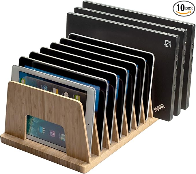 MobileVision Bamboo Device Organizer for Smartphones, Tablets and Laptops, 10 Slots