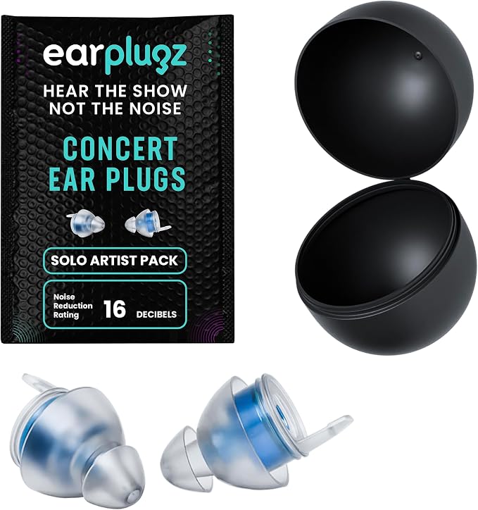 Plugz Lightweight Blue Concert Ear Plugs - Invisible, Easy to Wear Best Earplugs for Concerts, Loud Music, All-Day Comfort Ear Plugs for Noise Reduction Up to 23dB, One Pair in Sleek Portable Case