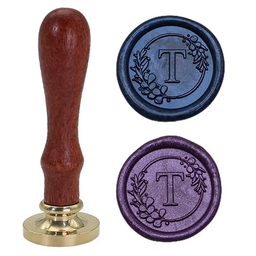 Initial Alphabet T Wax Seal Stamp Set, Retro Letter Sealing Stamp with 150Pcs Sealing Wax Beads in 5 Color, Melt Spoon Pen Kit for Wedding and Christmas (T)