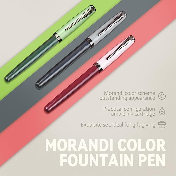 YUNCHUN Fountain Pens Set for Writing, Fancy Medium Nib Ink Pens of Morandi Color with 5 Black and 5 Blue Refills Cartridges, Best Pen Gift Set for Men & Women, Office Professional Pen for Work, Pink