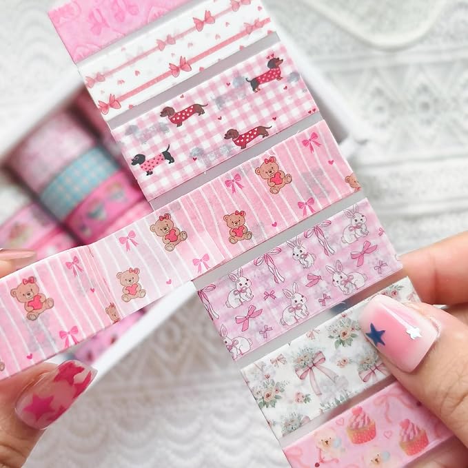 Bomichi Washi Tape Set - 42 Rolls Cute Pink Bow Decorative Tape for Bullet Journaling, Scrapbooking, Gift Wrapping, DIY, Greeting Cards, Planners, Party Supplies