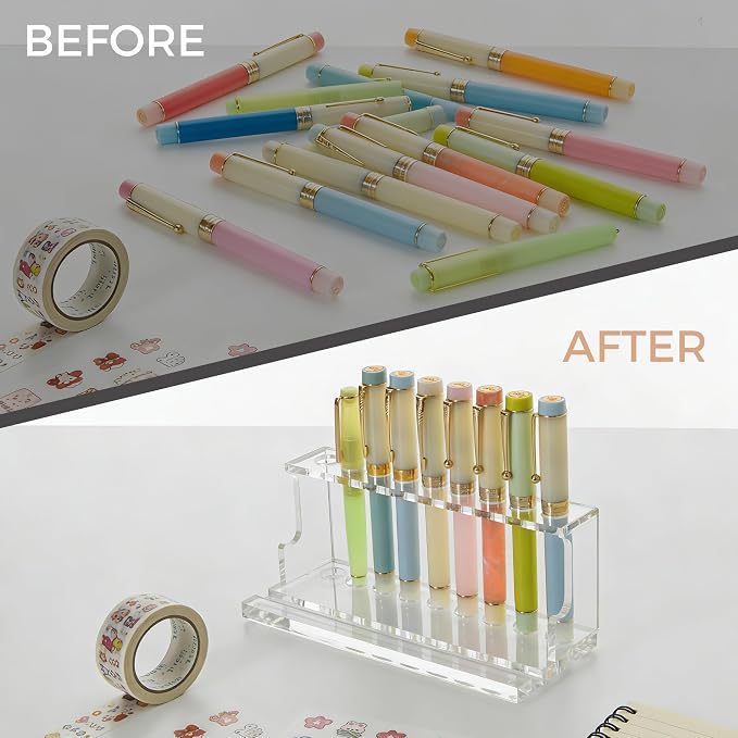 9 Compartments Acrylic Pen Holder for Desk, Clear Pencil Organizer, Desk Organizers and Accessories, Makeup Brush Holder & Pen Organizer, Office Stationary Storage for Desk, School, Home