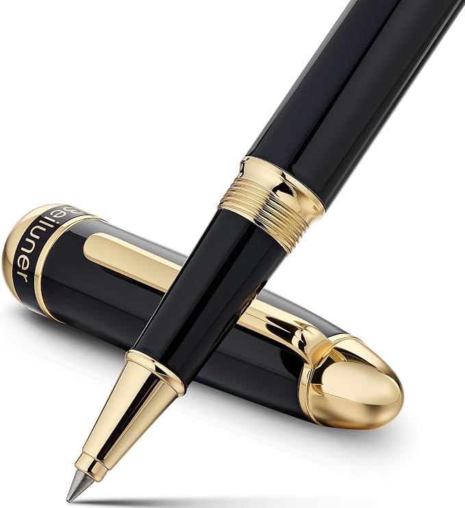 BEILUNER 315 Luxury Rollerball Pen, with 24K Gold Finish, Black Piano Lacquer, Luxury Grade Craftsmanship, Best Pen Gift Set for Men and Women, Professional, Executive, Office, Fancy, Nice Pens