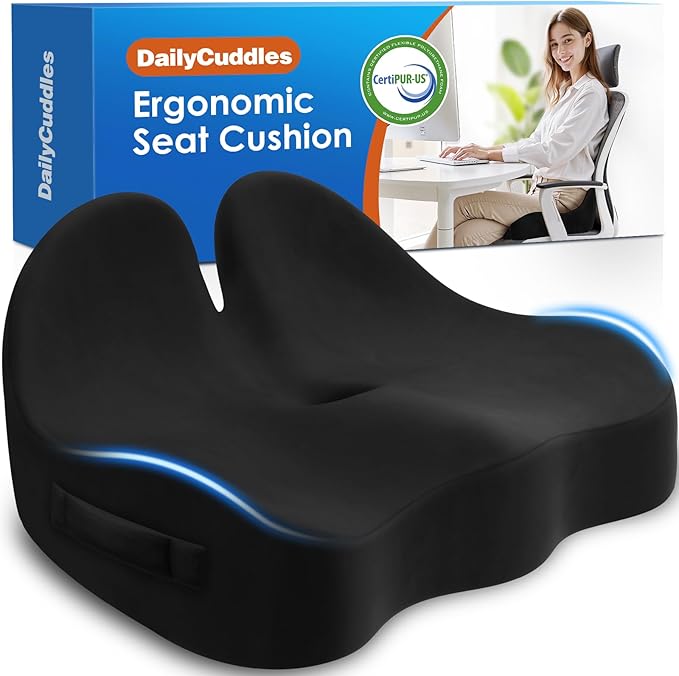 Seat Cushion, Chair Cushions, Memory Foam Office Chair Cushion | Hip & Sciatica & Tailbone Pain Relief, Long Sitting Comfort for Office Chairs/Desk Seats/Wheelchair (X-Large, Black)