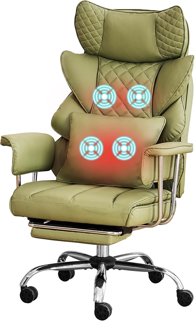 DYHOME 500 Lbs Kneading Massage Office Chair with Foot Rest Reclining Green | Ergonomic Computer Chair, High Back Thick Cushion, Big & Tall, Comfy Leather, Heavy Duty Home Executive