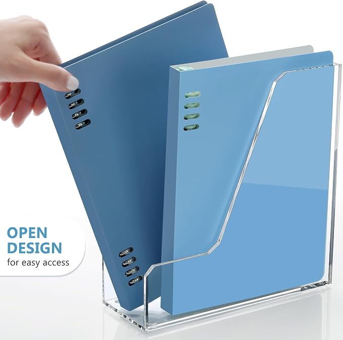 SANRUI 2 Pack Acrylic Magazine File Holder, Clear Vertical Desk Organizer | File Sorter Folder Organizer Document Rack for Office Desktop, Home Workspace, 8.66inx8.46inx3.15in