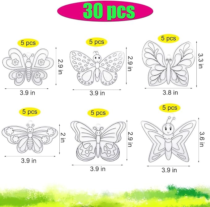 30 Sets Suncatcher Kit Butterfly Suncatchers Window Art Paint Sun Catcher DIY Craft Kits Butterfly Suncatcher Kit for Outdoor Spring Summer Decoration Home Activity Art Project Birthday Party Favors