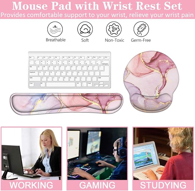Lateefah Mouse Pad with Wrist Rest, 3-in-1 Gaming Mouse Pad and Keyboard Wrist Rest, Ergonomic Memory Foam Mousepad with Wrist Support for Keyboard and Mouse