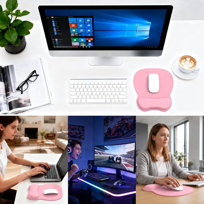 EooCoo Ergonomic Mouse Pad with Wrist Support, Mousepad with Memory Foam Wrist Rest and Non-Slip Base for Computer, Cafe, Home & Office, 9.64 x 8.26 in Office Desk Accessories