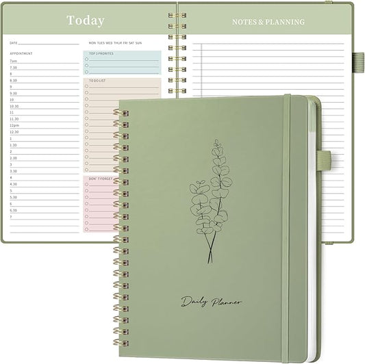 Oucaru Undated Daily Planner, 8.5"x11", A4 Size Spiral Notebook with Hourly Schedule, To Do List, Priorities, and Notes for Productivity - Easily Organize Your Tasks, Appointments & Goals for Women