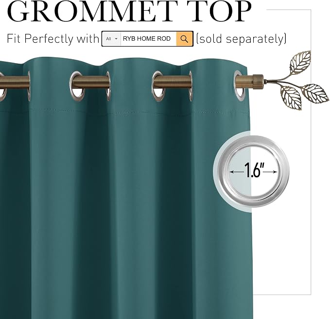 RYB HOME Room Divider Curtains Thermal Insulated Noise Reduce Privacy Window Curtains for Kids Bedroom Nursery Laundry Room Partitions, Wide 150 inches x Long 96 inches, Teal, 1 Panel