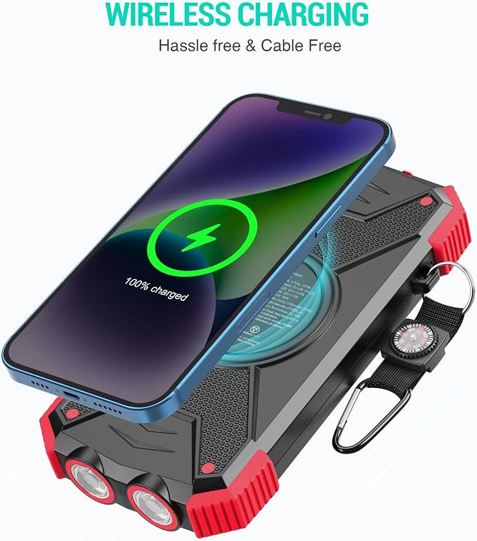 BLAVOR Solar Power Bank 10,000mAh, Portable Wireless Charger, 20W Fast Charging External Battery Pack with USB C for Cell Phones, Solar Panel Charging with Dual Flashlight for Camping