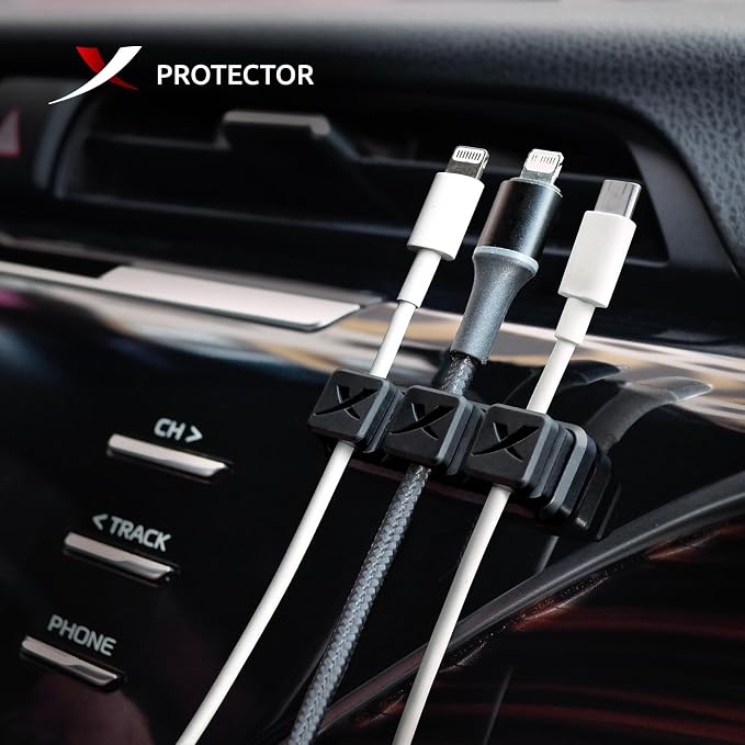 Magnetic Cable Holders X-Protector 2 Triples - Premium Cable Clips - Self-Adhesive Cable Holder for Car - Cord Organizer for Desk - Cable Organizer - Black Wire Organizer - Cord Management for Wires!
