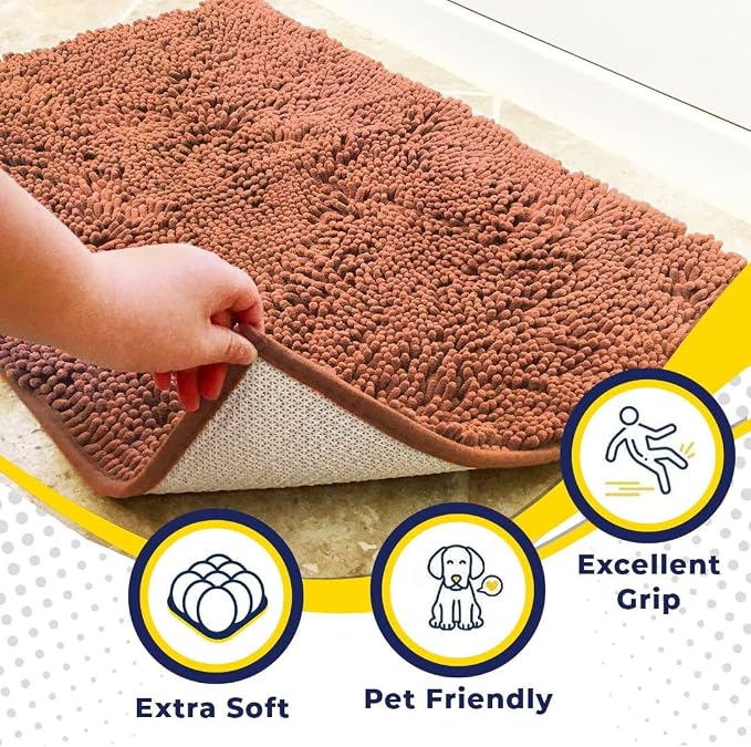 Muddy Mat® | Super Absorbent Door Mat Indoor, Microfiber Quick Dry Chenille Entryway Rug, Non-Slip Front Door Mat, Indoor Mats for Entryway, Machine Washable Pet Rug, Peach 19" x 30"