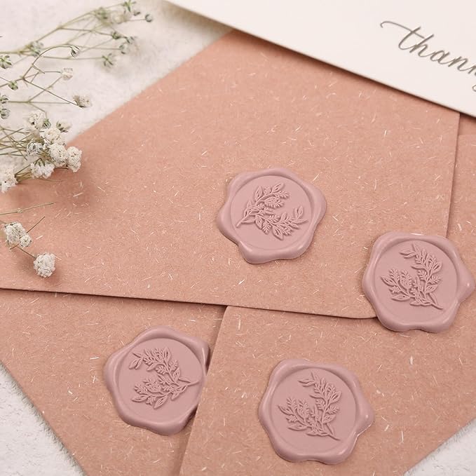UNIQOOO Wax Seal Stickers - Eucalyptus Wedding Invitation Envelope Seal Stickers, 100 Pcs Self- Adhesive Dusty Rose Stickers, Perfect for Invitation, Christmas, Gift Wrapping, Party