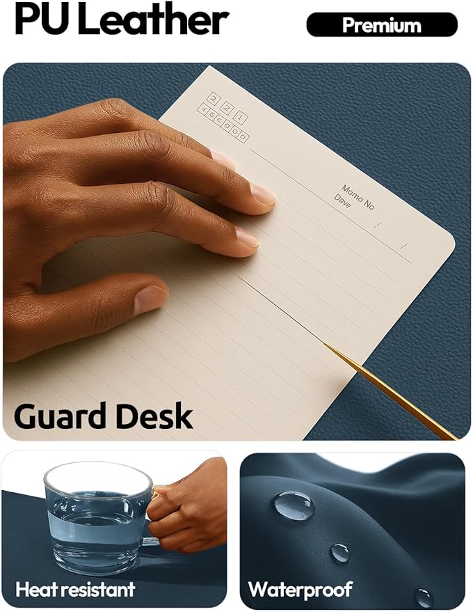YSAGi Leather Desk Protector, Office Mat, Large Mouse Mat, Non-Slip PU Leather Blotter, Laptop Pad, Waterproof Writing Pad for Office and Home (Dark Blue, 47.2" x 23.6")