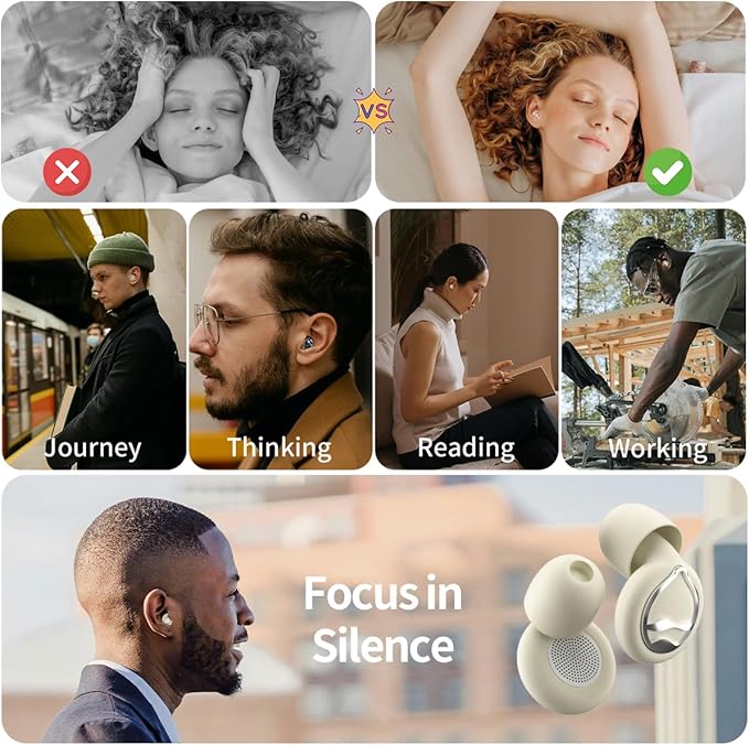 Ear Plugs for Sleeping Ultra-Soft Silicone Earplugs for Noise Cancelling Concerts Reusable Noise Reduction Earbuds for Travel Focus 33dB Hearing Protection with 9 Ear Tips & Case (Off-White)