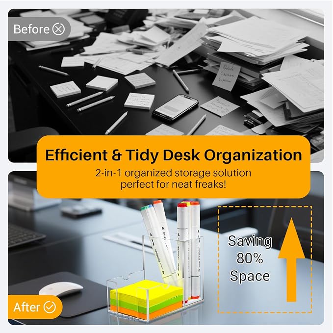 Sticky Note Holder, Crystal Clear Acrylic Pen and Sticky Note Dispenser for 3x3 Inches Note Pads, Simple Phone Stand for Office Home School Dorm Room Desk Organizer(No Pads) (1)