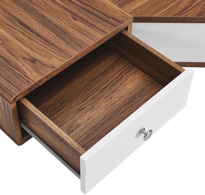 Modway EEI-5862-WAL-WHI Transmit 47" Wall Mount Corner Walnut Office Desk, Walnut White