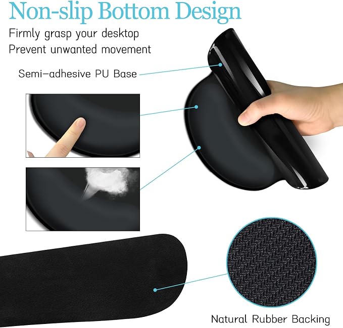 LIMKRIAN Black Mouse Pad Set Large Desk Matt for Desktop, Ergonomic Mouse Pad with Wrist Rest, Gaming Wrist Support Keyboard Mat Cup Coaster Set Cute Office Desk Decor Accessories(Obsidian Black)
