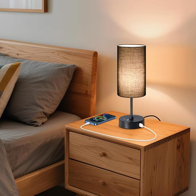 Unicozin Table Lamp with 3 CCT (3000K/4500K/6500K), Stepless Dimmable Bedside Lamp with 7 Color Changing, Modern Nightstand Light with Black Shade for Bedroom, Kids Room, Home, Office