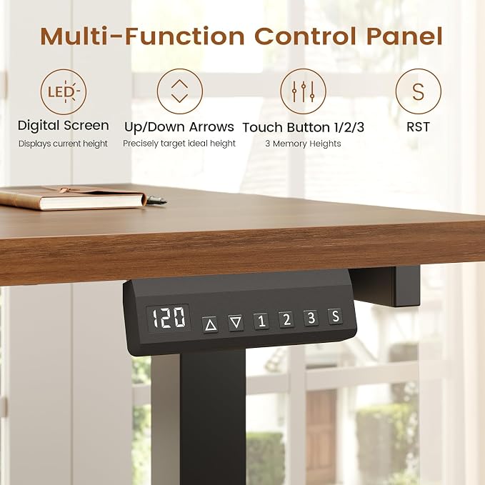 SEDETA 63" L Shaped Electric Standing Desk, Height Adjustable Corner Desk with 7 Fabric Storage Drawers & Power Outlet, 3 Memory Heights, 200lbs Capacity for Home Office Gaming, Black + Brown