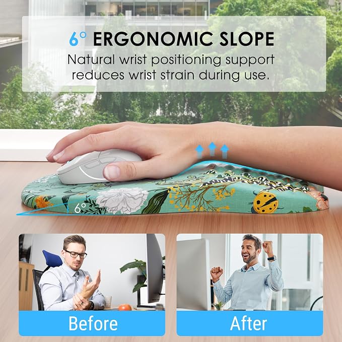 MROCO Ergonomic Mouse Pad with Wrist Support, 11.8 x 7.8 in, Garden Whispers